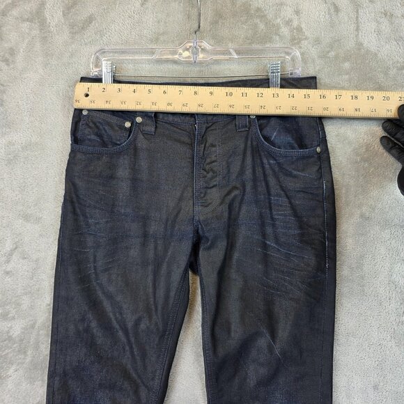 Nudie Jeans Thin Finn Jeans Mens 31x32 Black Coated Indigo Denim Italy - Picture 2 of 16